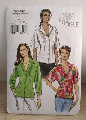 Vogue V8248 8248 Womens Shirts Collar Dolman Sleeve Sz 6-12 Uncut