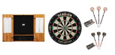 Bristle Dartboard  Oak Cabinet  Fat Cat Steel Tip Darts  Fat Cat Set