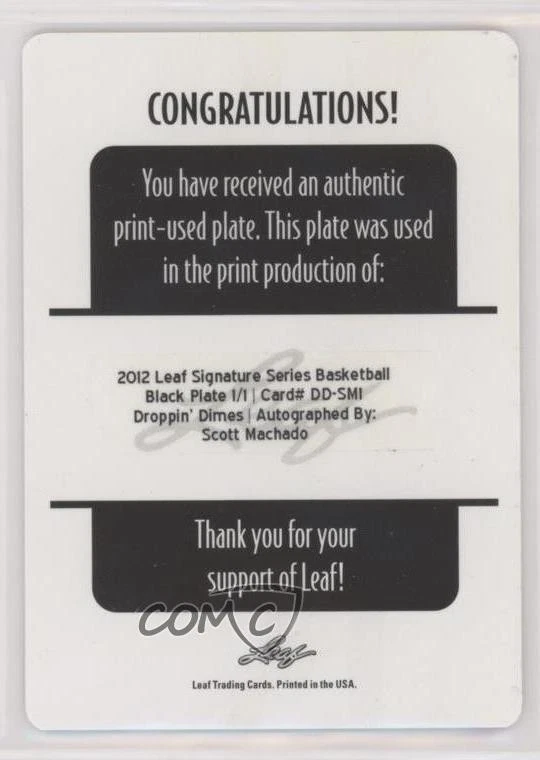 2012 Leaf Signature Series Droppin' Dimes 1/1 Scott Machado Rookie Auto RC 3c7 - Image 2 of 3