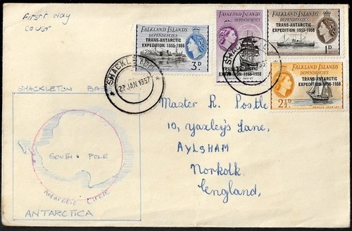 Falkland Islands Dependencies, 1957 Lovely  Hand drawn FDC