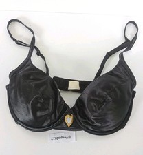 Vintage Victorias Secret Second Skin Satin Bra Black Miracle Gold Heart 34C USA