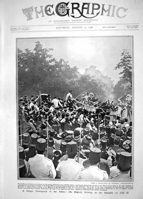 Alter antiker Druck 1908 Sultan Selamlik Moschee Hamidieh Yildiz Hill Kutsche 20.