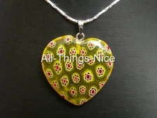 MILLEFIORI Murano Flower 30mm Love HEART Deep Yellow Pendant Necklace Jewellery
