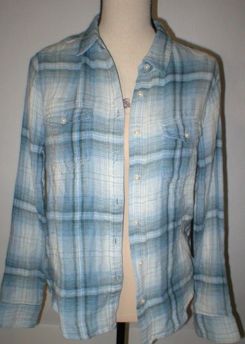New $158 Womens Designer Joes Jeans Raelee XS Plaid Shirt Top Blue White Soft - Picture 2 of 5