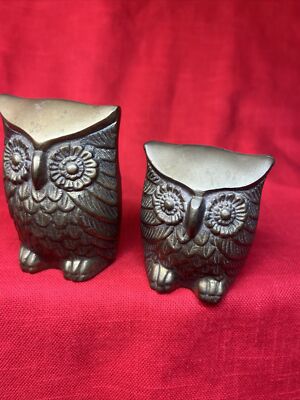Owls Pair Of Brass Horned From Leonard Silver And Mfg. Co Very Detailed Nice
