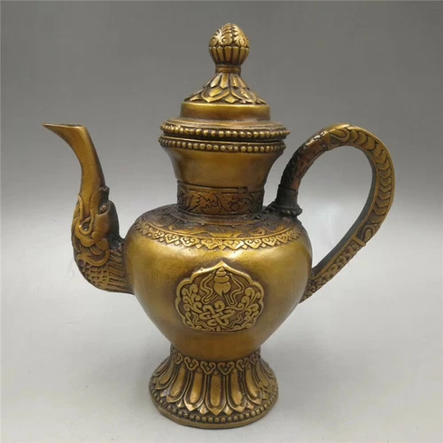 Brass Dragon Mouth Auspicious Wine Pot Flagon Home Furnishing Teapot Ornaments - Picture 1 of 10