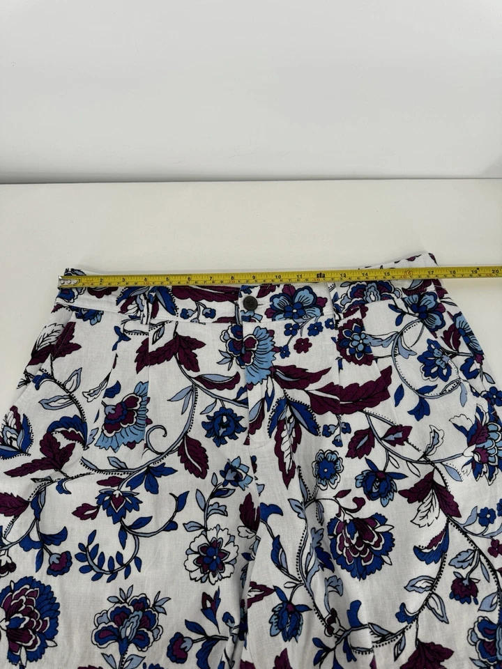 Pantalones Cortos Liz Claiborne Blanco Púrpura Azul Floral Lino/Rayón Talla 12 Nuevos con Etiquetas Org $44 Foto 3 de 4