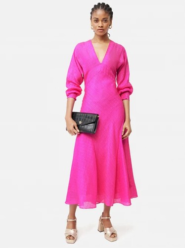 Jigsaw Silk Linen Gauze Midi Dress Pink Orchid Size UK 16 US 12 EU 44 RRP £295 - 第 1/7 張圖片