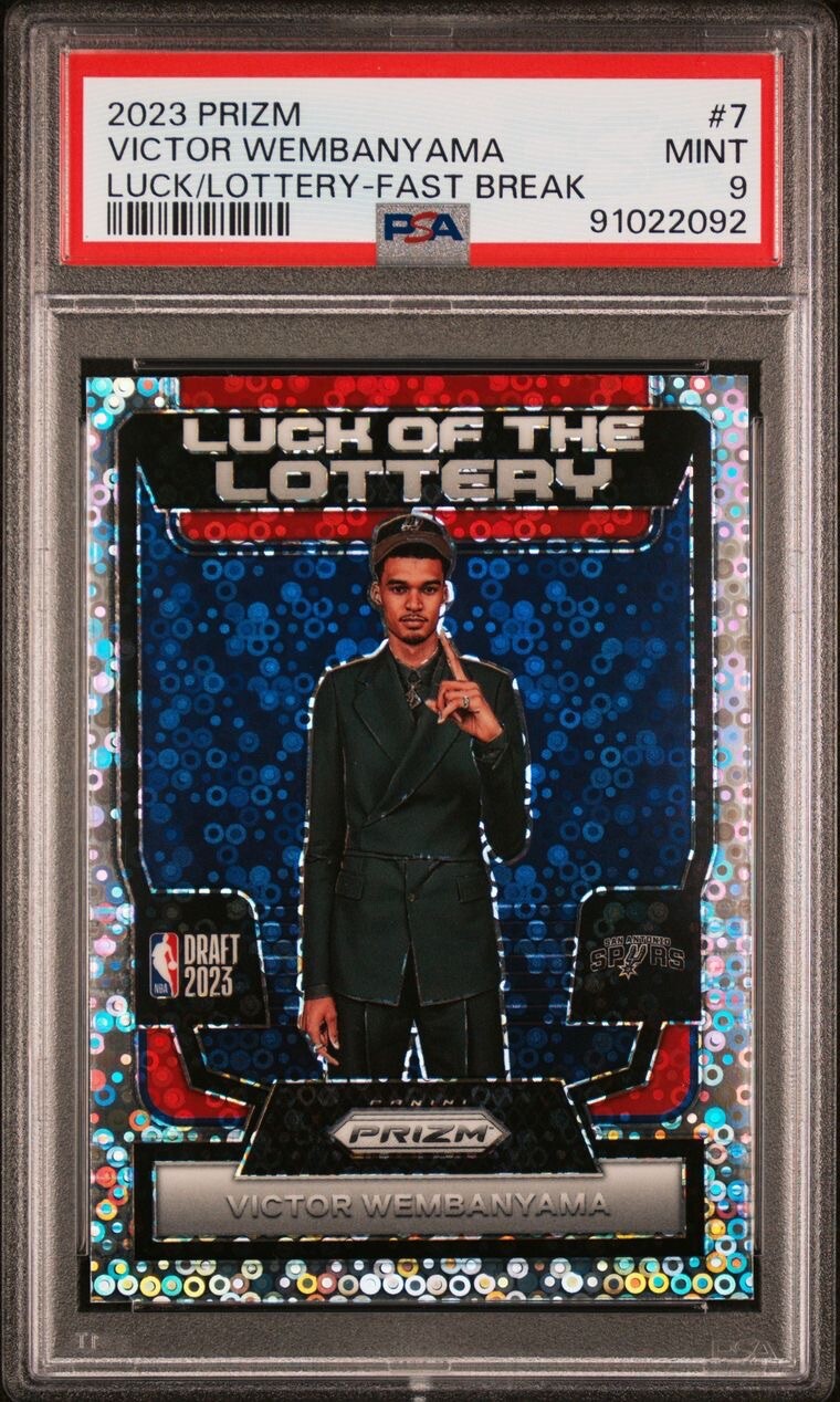 2023 Panini Prizm #7 Victor Wembanyama Luck Of The Lottery Fast Break PSA 9 Card