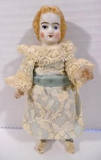 1940s Wire Jointed Porcelain Girl Doll Marked 280-4 Dressed 5" Tall Heavy