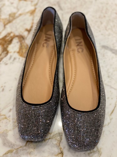 INC Juney Rhinestone Flats Black Crystal Shoes US Size 6 Square Toe Slip On - Picture 11 of 14