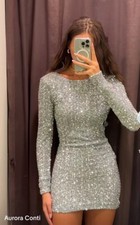 ZARA NWT WOMAN SHORT SEQUIN DRESS SILVER  5063/809