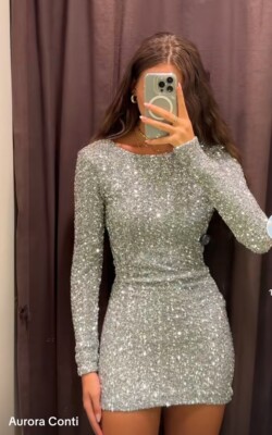 ZARA NWT WOMAN SHORT SEQUIN DRESS SILVER | 5063/809 | eBay ZARA NWT WOMAN SHORT SEQUIN DRESS SILVER | 5063/809 | eBay