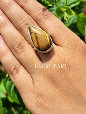 Tiger eye Pear Gemstone Ring, 925 Sterling Silver Handmade Ring Gift For Her
