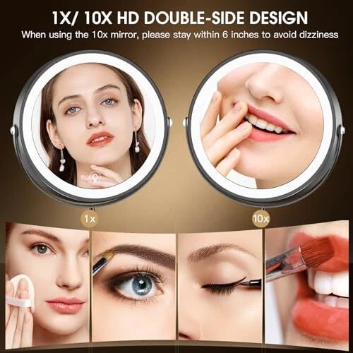 Wall Mounted Lighted Makeup Mirror, 8" Rechargeable Double-Sided Light up Magnif - Image 4 of 4