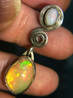 Ethiopian & Australian Opal Pendant. Hand-crafted and Large 1.5''