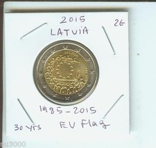 2015 2€ 2 EURO LATVIA COMMEMORATIVE 30-year 1985-2015 EUROPEAN UNION EU Flag 2-€