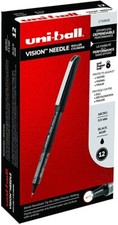 1734918 Uni-Ball Vision Needle Roller Ball Gel Pen, Micro, Black Ink, Box of 12