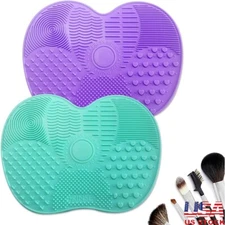 2 Pcs Silicone Makeup Brush Cleaner Mat Portable Suction Cup Easy Clean Tools US