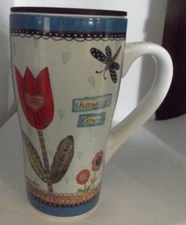 Transpac Food Safe Coffee mug 6 X3 tulips Amazing Grace dragonfly