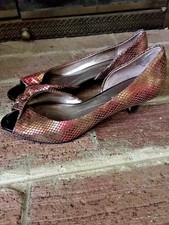 AK ANNE KLEIN OPTICAL SnakeSkin LEATHER WOMENS HIGH HEELS Peep Toe SHOES Sz 6  