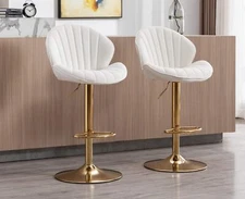 Velvet Swivel Bar Stools Set of 2 Counter Height Barstools with Back and Base