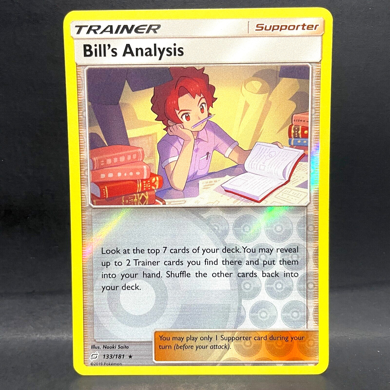 2019 POKEMON TEAM UP BILL'S ANALYSIS 133/181 REVERSE HOLO (RARE)