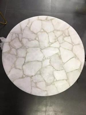 Quartz Agate Table Top, Unique White Quartz Agate Stones Table Home Decor Arts