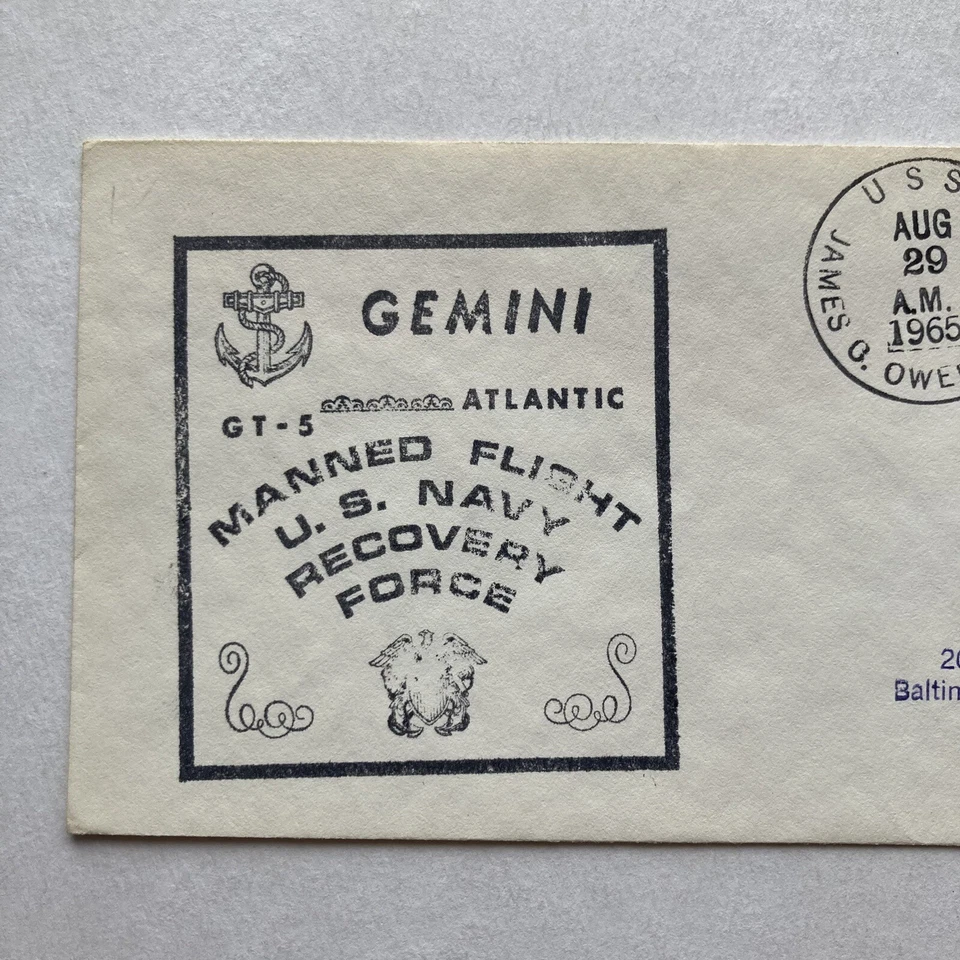 1965 Gemini 5 USS James G. Owens Naval Recovery Force Ship Cancelled Cvr 8-29-65 - Image 2 of 4