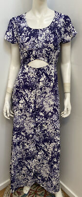 New! FLEUR WOOD Miss Shop [sz M] blue print maxi keyhole dress