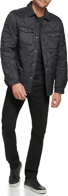 Calvin Klein Men's Onion Quilted Shirt Jacket, Black, Large