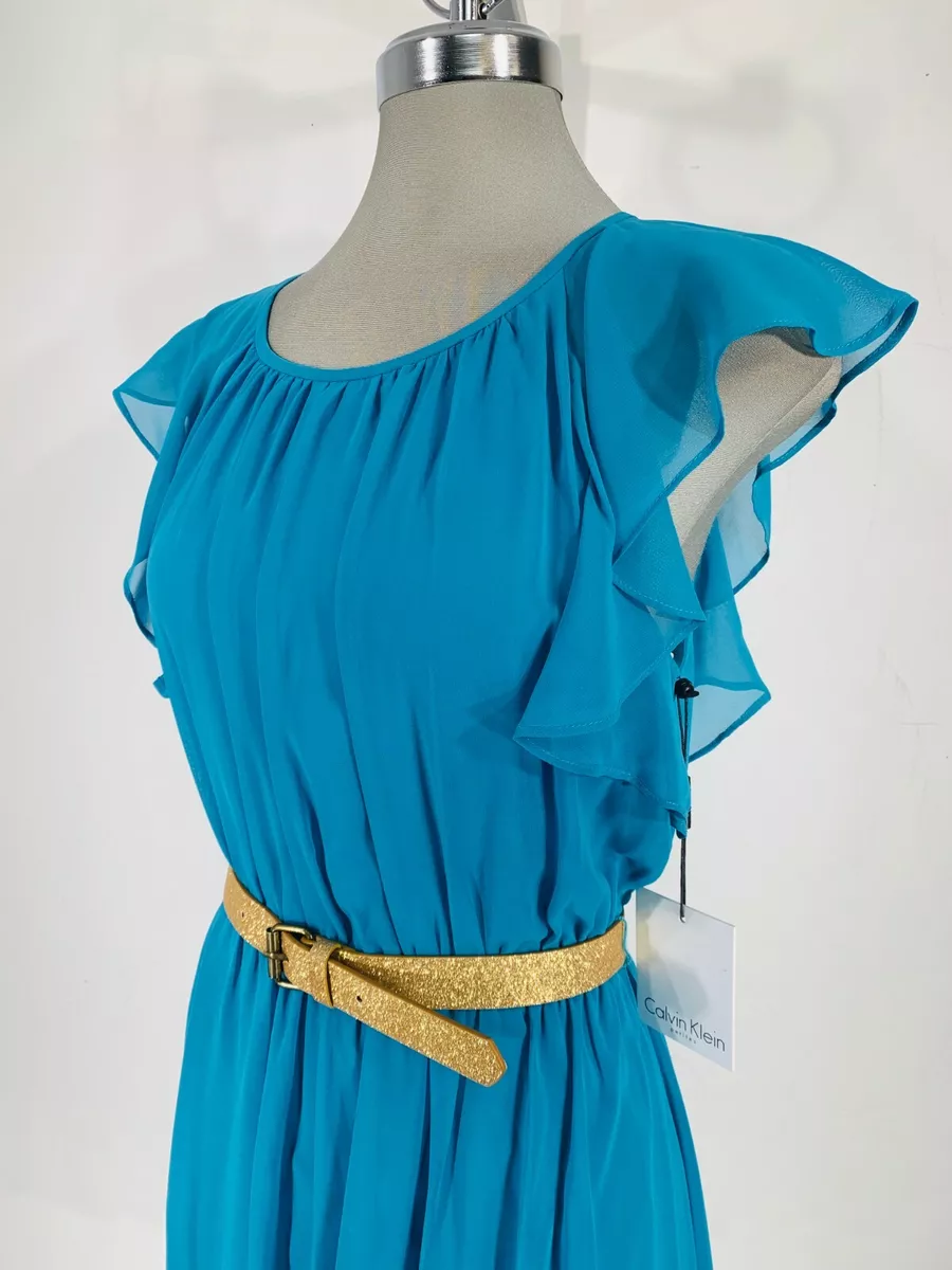Calvin klein blue ruffle dress deals
