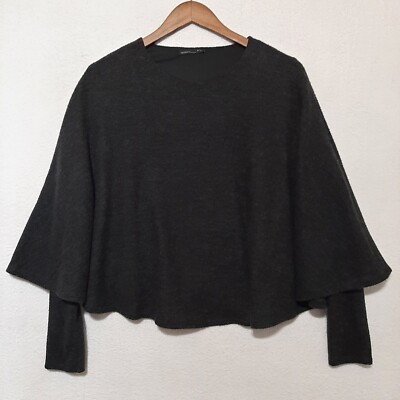 Zara Top Medium Cape Poncho Womens Sweater Gray Pullover Knit Long Sleeve 