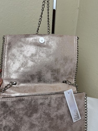 Chelsea28 Blush Silver Metallic Suede with Silver Chain Crossbody Bag NWT $49 - Picture 10 of 10