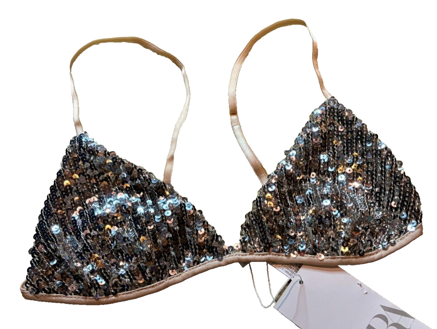 Nuevo con etiquetas con defectos Sujetador Zara Lentejuelas Plateado Brillante Top Bralette Adornado Pequeño