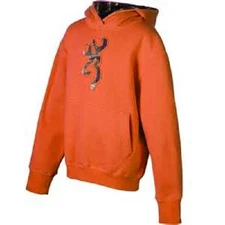 BROWNING BUCKMARK ORANGE & CAMOUFLAGE HOODIE SWEATSHIRT YOUTH LARGE BRAND NEW