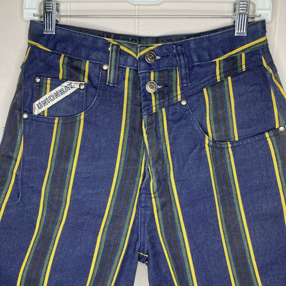 Vintage Union Bay Shorts Juniors 7/8 Blue Striped Denim High Waist