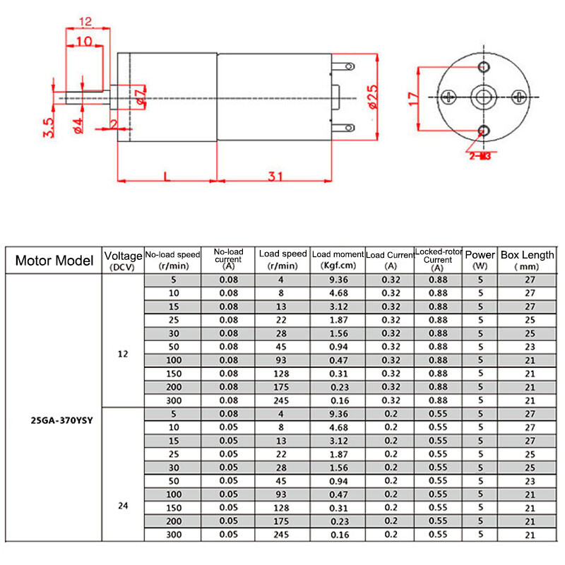 Metal Gear Reduction Motor DC 12V 24V Gearbox Reversible 5W 5RPM500RPM