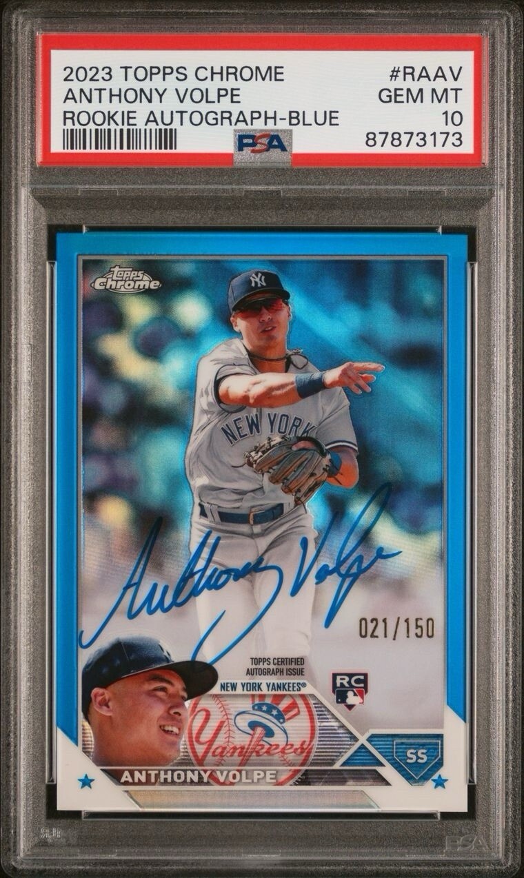 2023 Topps Chrome ANTHONY VOLPE True Blue Rookie Auto PSA 10 GEM MINT /150