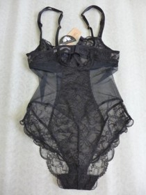 LISE CHARMEL Size 32D Black Lace FEERIE Sheer Underwired Bodysuit $279 NEW