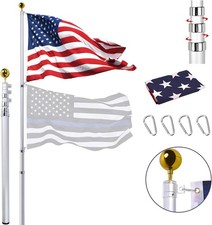 16FT Telescoping Flag Pole Kit Heavy Duty 14 Gauge for Residential Yard Outside