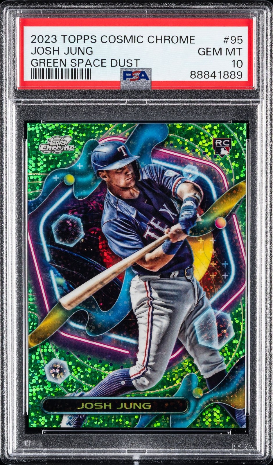 Topps 2023 Cosmic Chrome Josh Jung #95 RC Green Space Dust 47/75 PSA 10, Rangers