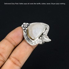 925 Silver Natural Montana Agate Flower Stackable Promise Ring Jewelry Size 8.5