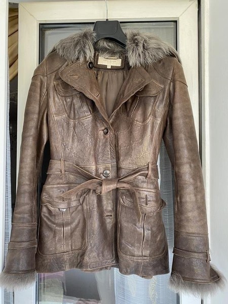 Women Karen Millen Coat Brown Leather 36 / S / 44