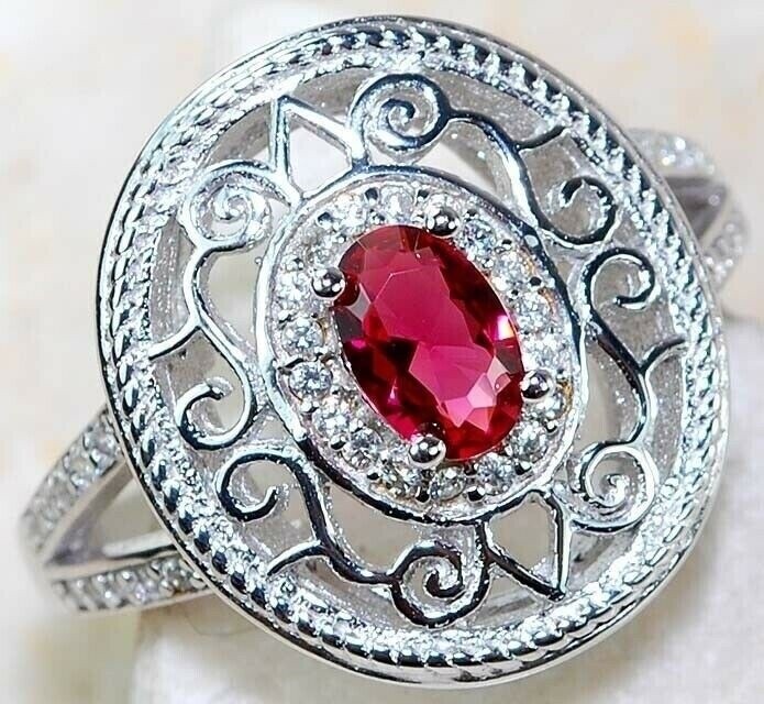 1CT Heat Treated Rubellite Tourmaline 925 Solid Sterling Silver Ring Sz 8 J1-4