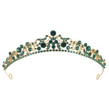 Green Crown: Wedding Headpiece Jewelry With Green Rhinestones - Alloy