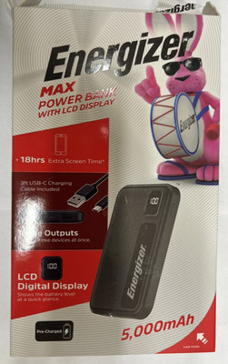 Energizer - MAX 5,000mAh 15W USB-C 3-Port Universal Portable Battery Charger LCD