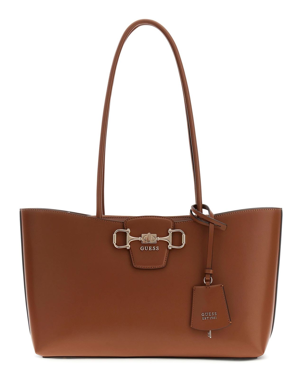 GUESS shoulder bag Janie Logo Girlfriend Carryall Cognac