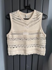 ONLY Cream Crochet Knit Vest Top Boho Y2K Knit Summer Festival