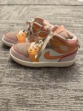 Nike Air Jordan 1 Mid Shoes Youth Size 2.5Y Pink Orange Sneakers DC7249-800